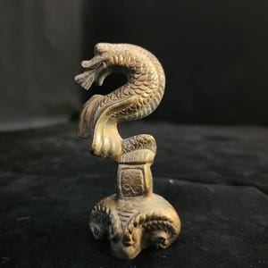 Vintage Solid Brass Engraved Serpent/Dragon Figurine Sitting on the Base
