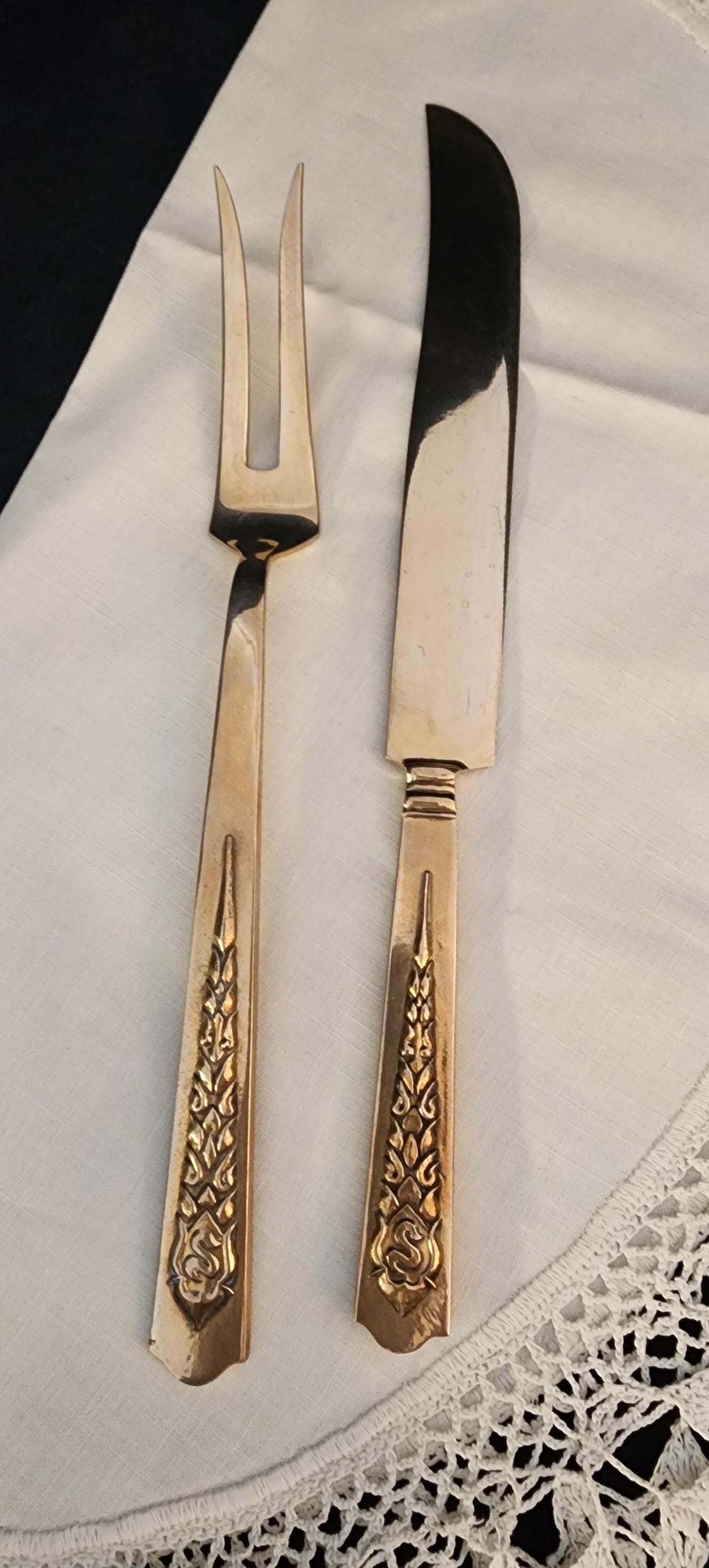 Vintage Siam Asian Solid Brass Carving Knife and Fork