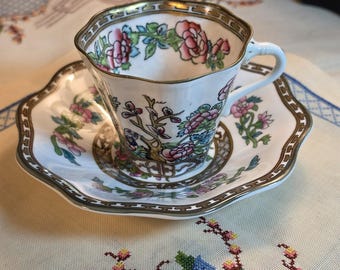 Juego de taza y platillo de porcelana fina Coalport Indian Tree vintage