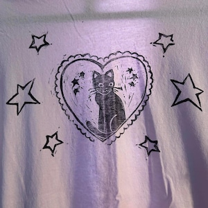 Linoprint Cute Pink Cat Shirt