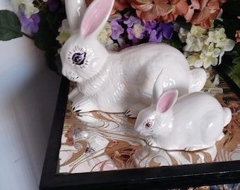 Juego de figuritas de conejo, decoración de conejo de cerámica vintage, juego de figuritas de conejo, decoración vintage única, conejos de Pascua, decoración de Pascua