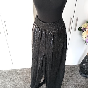 Black Sequin Pants Sequin Pants All Black Attire Vintage Clothing Women Accessories Sequin On Silk Handwork Clothing Sequined Women Pants
