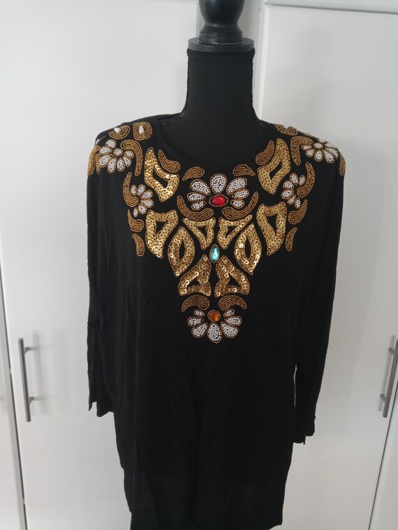 black sheen professional blouse gold bead button ... m main image 0
