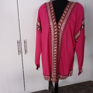 Dress Jacket Fuchsia Boho Dress Coat Knee Length Boho Coat V Neck Jacket Vintage Jacket Pink Dress Coat Repurpose Women Accessories