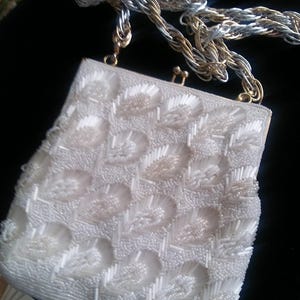 White Beaded Purse Hand Beaded Shoulder Purse Vintage Wear Women Accessories Exquisite Wedding Bag For Her Unique Handbag Handwork Vintage