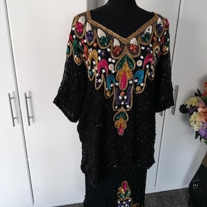 Blouse Skirt Set Sequin Beaded Blouse Skirt Set Black Multicolor Blouse Set Rare Vintage 100% Silk Handwork Beaded Clothing Unique Women