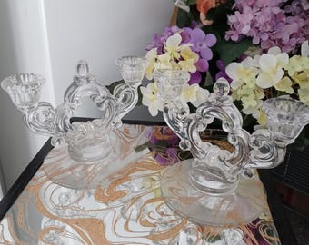 Glass Candle Holders Heavy Cut Glass Candlestick Holder Vintage Double Candle Holder Glass Candelabra Centerpieces Home Decor Wedding Gifts