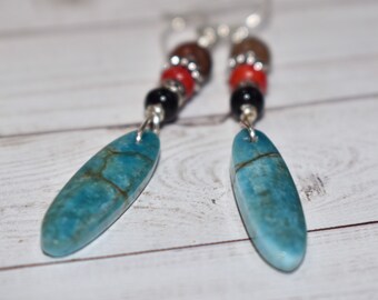 Apatite Earrings - Jasper Earrings - Natural Stone Jewelry - Boho Jewelry - Blue Stone Jewelry - Dangle Earring - Artisan Handmade Montana
