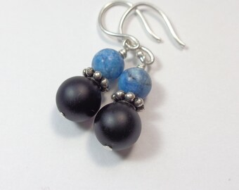 Black Onyx Earrings - Crazy Lace Agate Earrings - Natural Stone Jewelry - Blue and Black Earrings - Dangle Earrings  - Made in Montana