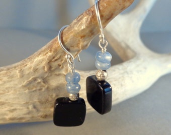 Black Onyx Earrings - Blue Kyanite Earrings - Natural Stone Jewelry - Gemstone - Made in Montana - Mothers Day Gift - Black Earrings