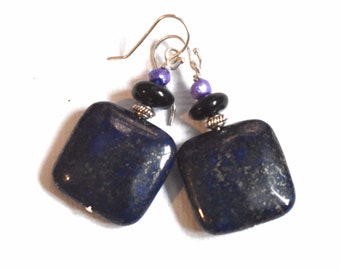 Lapis Lazuli Earrings - Onyx Earrings - Pearl Earrings - Chunky Earrings - Natural Stone Jewelry - Made in Montana