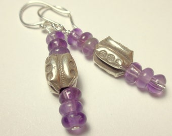 Karen Hill Tribe Silver Earrings - Amethyst Earrings - Purple Earrings - Natural Stone Jewelry - February Birthstone - Gemstone Jewelry