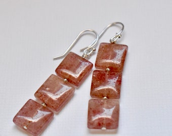 Rose Quarz Earrings - Dangle Earrings - Pink Earrings - Boho Jewelry - Natural Stone Jewelry - Stack Stone
