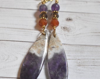 Amethyst Earrings - Long Dangle Earrings - Natural Stone Jewelry - Boho Earrings - Purple Earrings - Natural Stone Stick Earrings