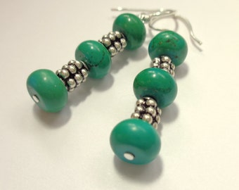 Turquoise and Silver Earrings - Natural Stone Jewelry - Made in Montana - Genuine Turquoise Jewelry - December Birthstone - Handmade - Stack