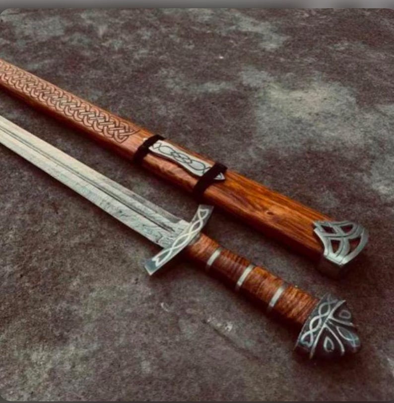 Viking Ritual Sword Handmade Viking Northman Damascus Sword Medieval Long Sword Norse Wall ...