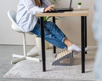 Ergonomic Wooden Footrest for Under Desk | Adjustable Height Office Foot Rest | Handmade Natural Wood Foot Stool for Home & Work