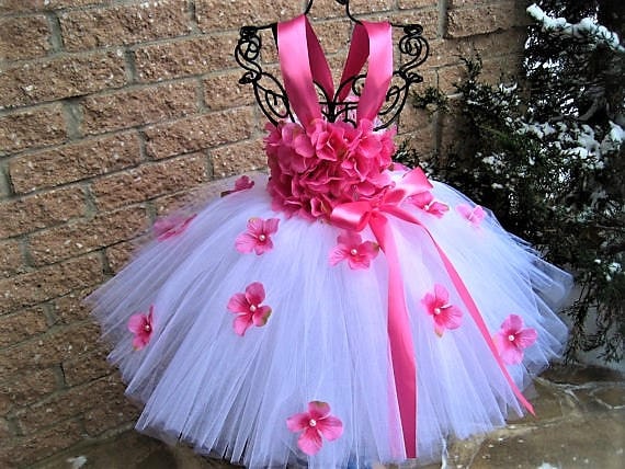WHITE PINK FLOWERS, White Tutu Dress, Pink Tutu Dress, Flower Girl Gown, Pageant Girl Dress, Christening Gown, 1st Birthday Dress, Baby Gift WHITE PINK FLOWERS, White Tutu Dress, Pink Tutu Dress, Flower Girl Gown, Pageant Girl Dress, Christening Gown, 1st Birthday Dress, Baby Gift