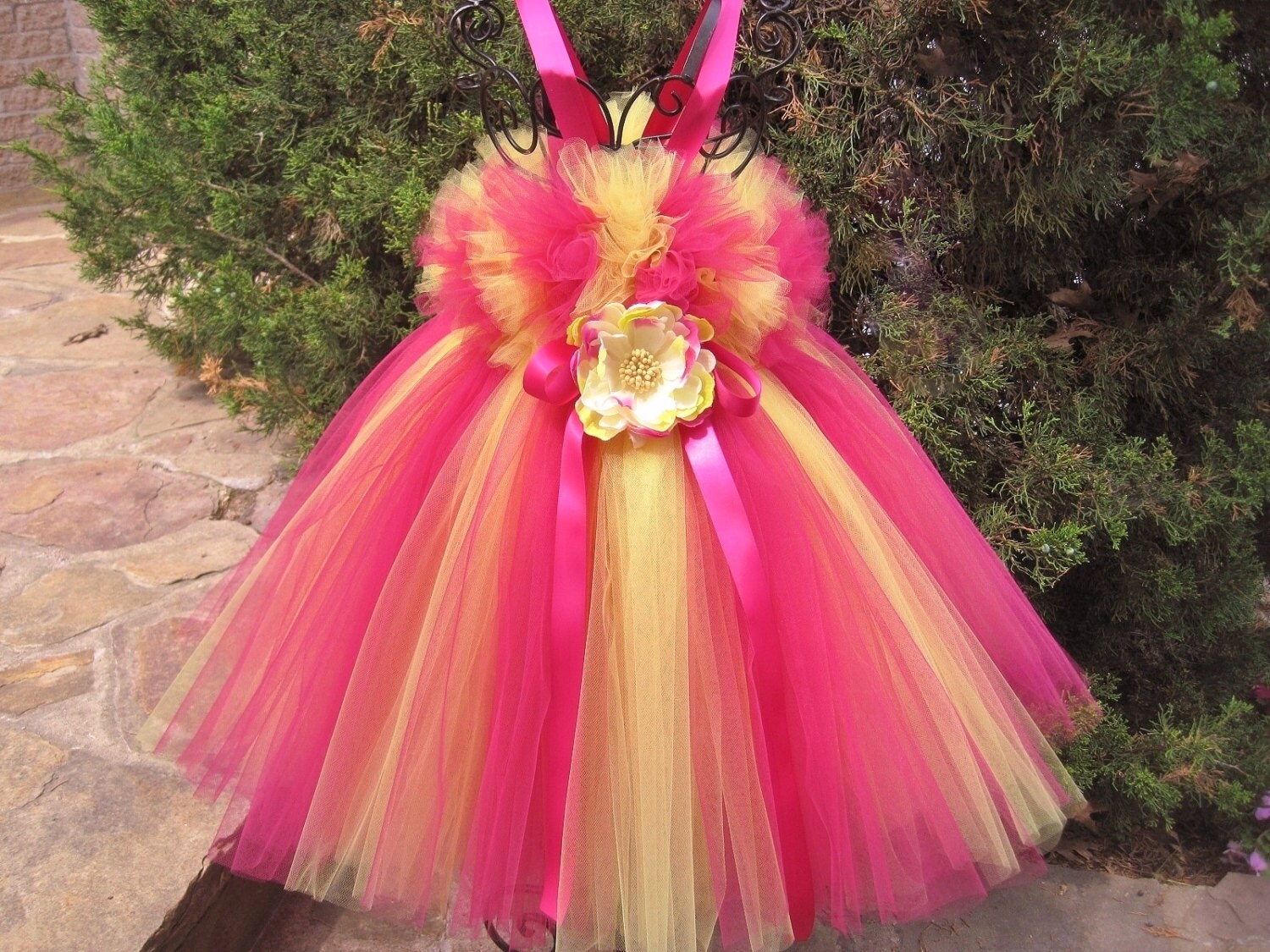PINK and YELLOW TUTU Dress Raspberry and Lemon Flower Girl Etsy