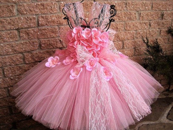PINK FLOWERS with LACE Pink Tutu Dress 