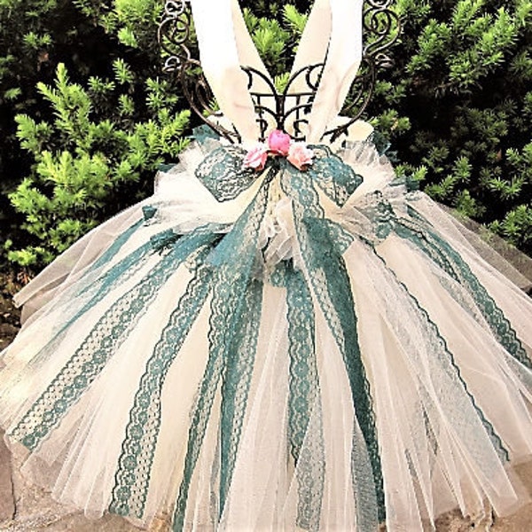 IVORY GREEN LACE - Tutu Dress - Flower Girl Gown - Pageant Girl Dress - First Birthday Tutu - Ivory and Green Tutu Dress - Baptism Gown -