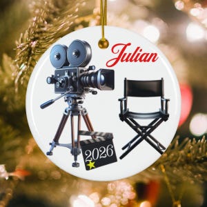 Movie Camera Ornament - Custom Christmas Ornament for Director, Video Maker, Photographer, Content Creator, Social Media Influencer, Vlogger