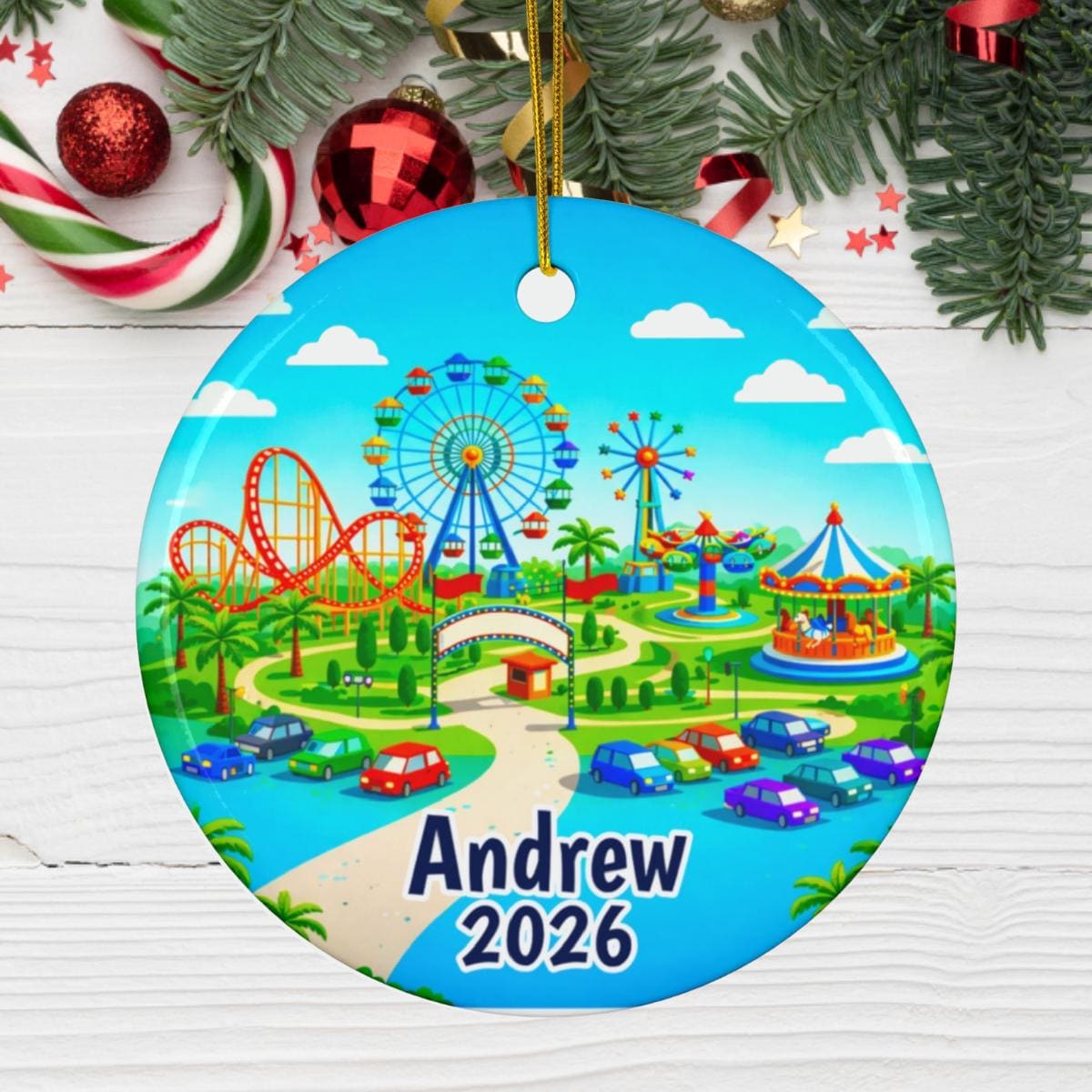 Personalized Amusement Park Christmas Ornament - gift boy or girl who loves rollercoaster 2026