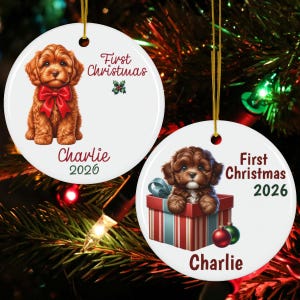 Personalized Brown Cavapoo Puppy Christmas Ornament - Brown Cava-poo Puppy's First Christmas Dog Ornament 2026