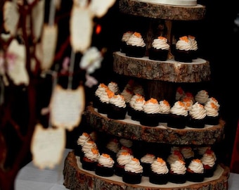 Rustic Wood Tree Slice 4-tier Cupcake Stand for your Wedding, Event, or Party (As seen on HGTV.com and The Tomkat Studio)