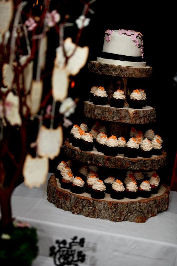 Rustic Wood Tree Slice 4 Tier Cupcake Stand For Your Wedding Etsy
