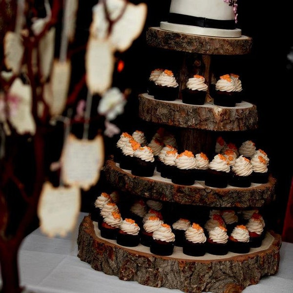 Rustic Wood Tree Slice 4-tier Cupcake Stand for your Wedding, Event, or Party (As seen on HGTV.com)