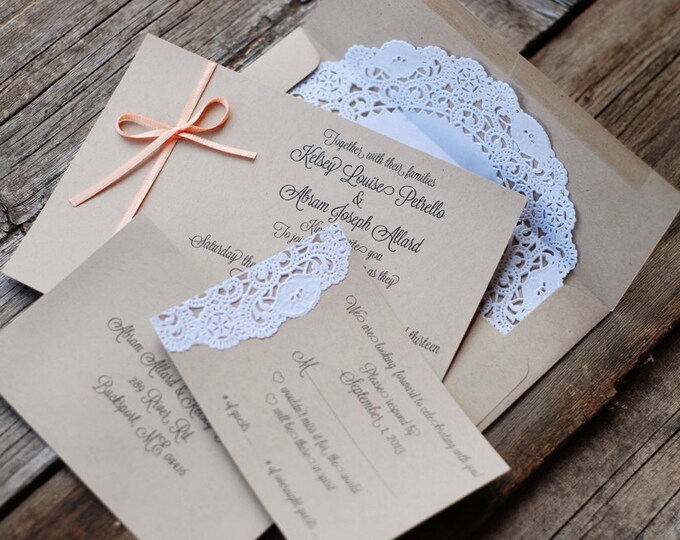 Ribbon and Lace Wedding Invitations Custom Handmade Etsy