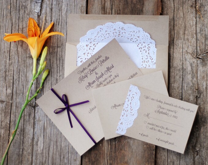 Ribbon and Lace Wedding Invitations Custom Handmade Etsy