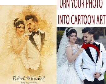 Benutzerdefinierte Hochzeitsporträt | Verwandeln Sie Ihr Foto in digitale Kunst | Personalisierte Paar Zeichnung | Jubiläumsgeschenk