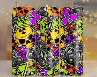 Paquete de 2 grafitis de calavera tóxica. Archivo digital para sublimación. Vaso delgado de 20 oz. Listo para imprimir. JPEG.