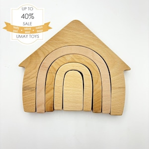 Educational Wooden Montessori House Stacker Toy for Toddlers, Waldorf Montessori Puzzle, Handmade Inspired Sensory Stacking Puzzle