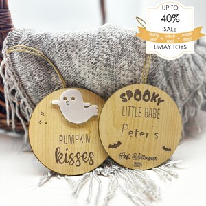 1er cadeau souvenir d'Halloween de bébé, première carte d'étape personnalisée d'Halloween, souvenir de bébé en bois pour cadeau de décoration fantasmagorique pour chambre d'enfant, 1er huée