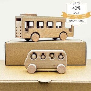 Montessori Sensory Personalized Wooden Toy Bus Set for Toddlers, Custom Wooden Toy Cars Set - Collectible Busy Puzzle Cars