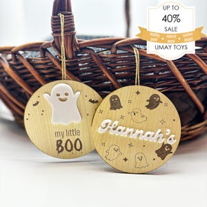 Personalised First Halloween Milestone Dics, Wooden Baby Keepsake for Spooky Nursery Decor Gift, Baby&#39;s 1st Halloween Keepsake Gift, 1st Boo