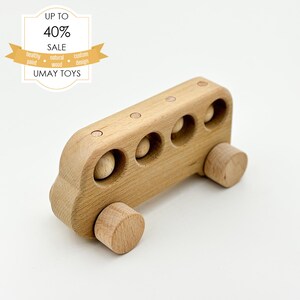 Personalized  Wooden Toy Bus - Montessori Sensory Toddler Toy, Custom Wooden Toy Cars, Collect Busy Puzzle Cars, Baby Boy Girl Gift