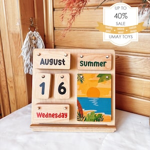 Perpetual Calendar with Four Seasons, Ideal for Homeschooling and Toddler Learning,Wooden Calendar Great Gift for Children, Homeschooling
