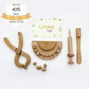 Montessori Wooden Dentist Tool Kit, Doctor Play Set for Kid, Handmade Wooden Toy Dentist Kit for Toddler, Doctor Play Kit with Dentist Tools
