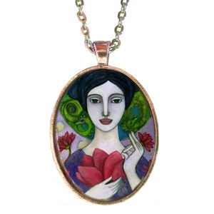 Quan Yin Goddess of Mercy and Compassion necklace,  Kuan Yin pendant - Guan-Yin Goddess Jewelry, Silver pendant with mini art print