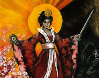 Amaterasu painting, Japanese Sun Goddess of  Light &Selflove, Altar piece