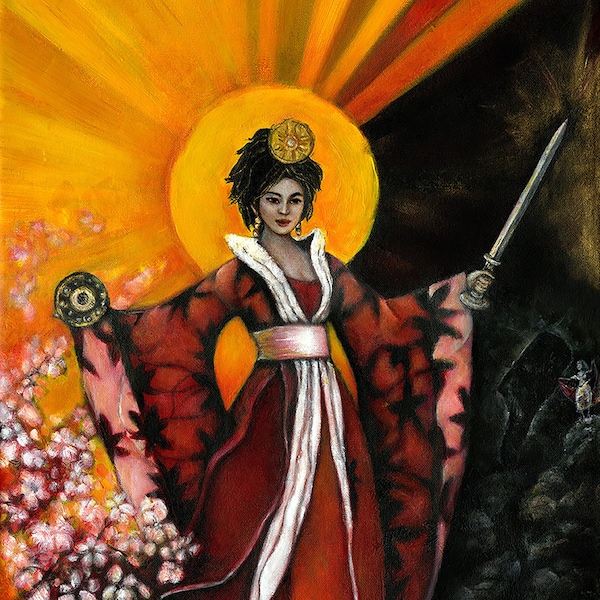 Amaterasu painting, Japanese Sun Goddess of  Light &Selflove, Altar piece