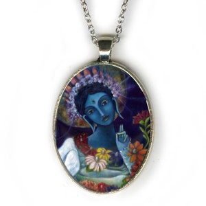 Blue Tara pendant, Buddhist jewelry