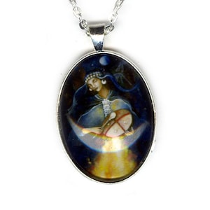 Kuyén Mapuche Goddess pendant, Shaman necklace, Drum Circle jewelry, Machi Shaman drum, Triple Moon Goddess, women&#39;s statement jewelry