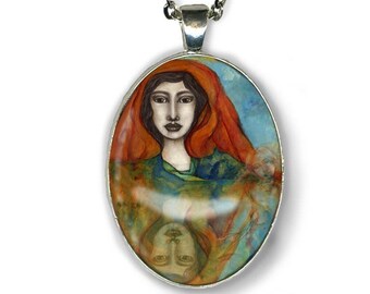 Freyja Goddess of Love and Sensuality Pendant - Goddess wearable Art - Norse Goddess necklace, silver mini art print encased in glass