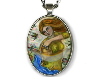 Sulis Healing Waters Goddess  pendant - Celtic Goddess wearable Art - Divine Feminine Necklace - silver Jewelry - Pagan Healer gift