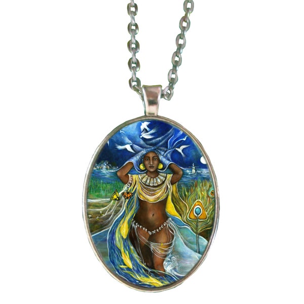 Oshun Pendant, Goddess Osun silver necklace, Orisha jewlery, Santera gifts, Orixa